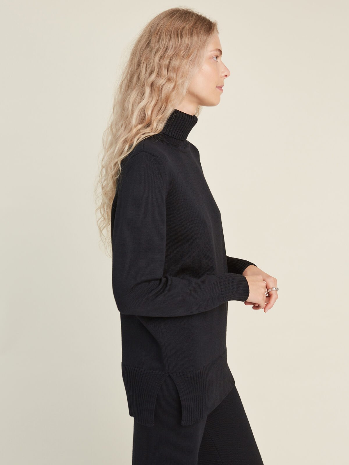 Black turtleneck sweater Merino wool turtleneck sweater for women