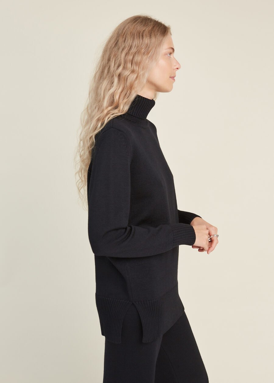 Black turtleneck sweater Merino wool turtleneck sweater for women