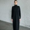 Turtleneck Knitted Merino Wool Sweater Dress in Black