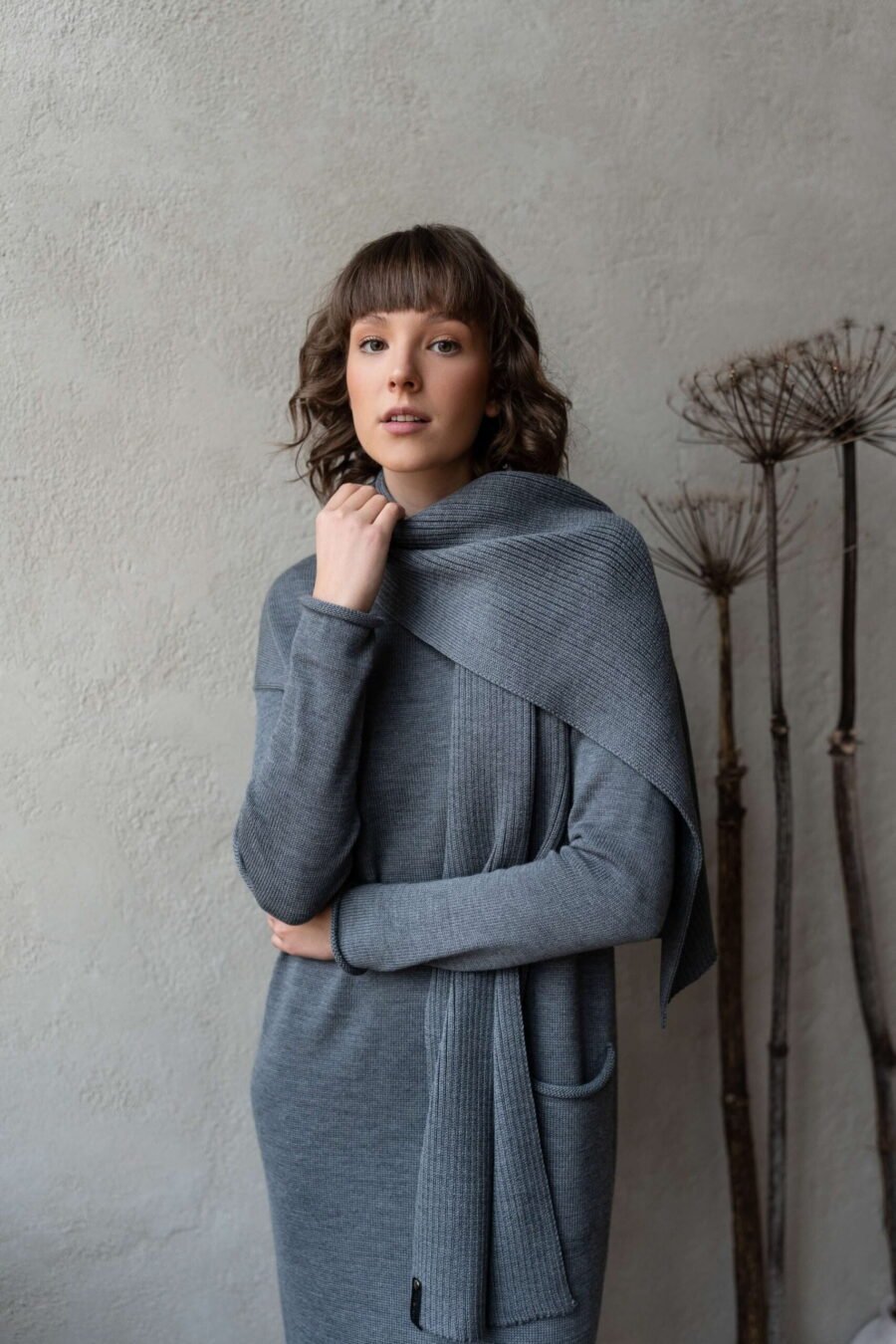 Grey wide unisex scarf. Made of extra fine merino wool, which is extremely soft and skin-friendly.