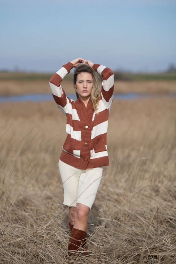 Women's merino wool sweater cardigan in stripes
