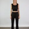 Black merino wool set of a knitted crop top and wide pants