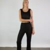 Black merino wool set of a knitted crop top and wide pants