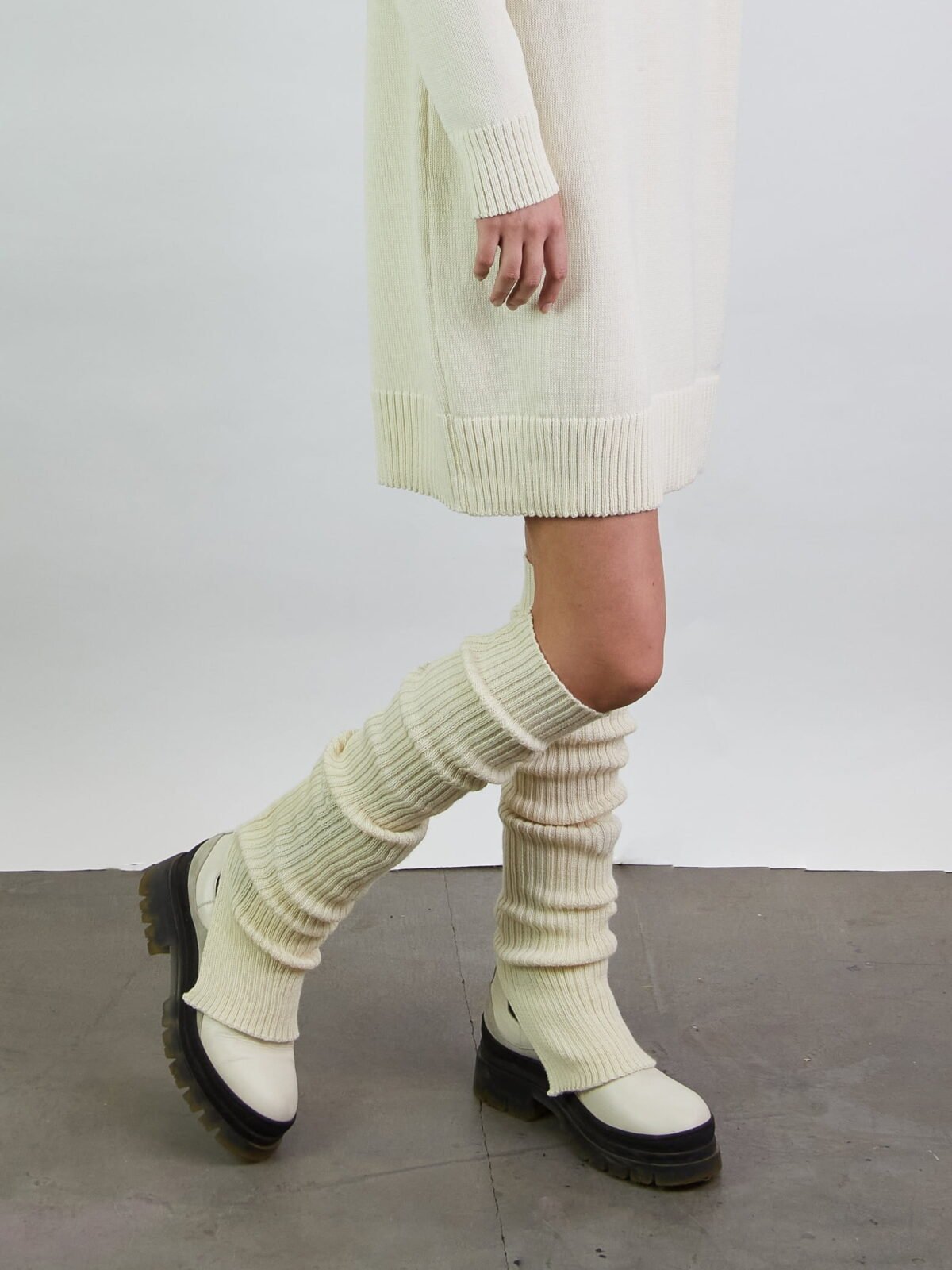 natural white merino wool leg warmers with slits