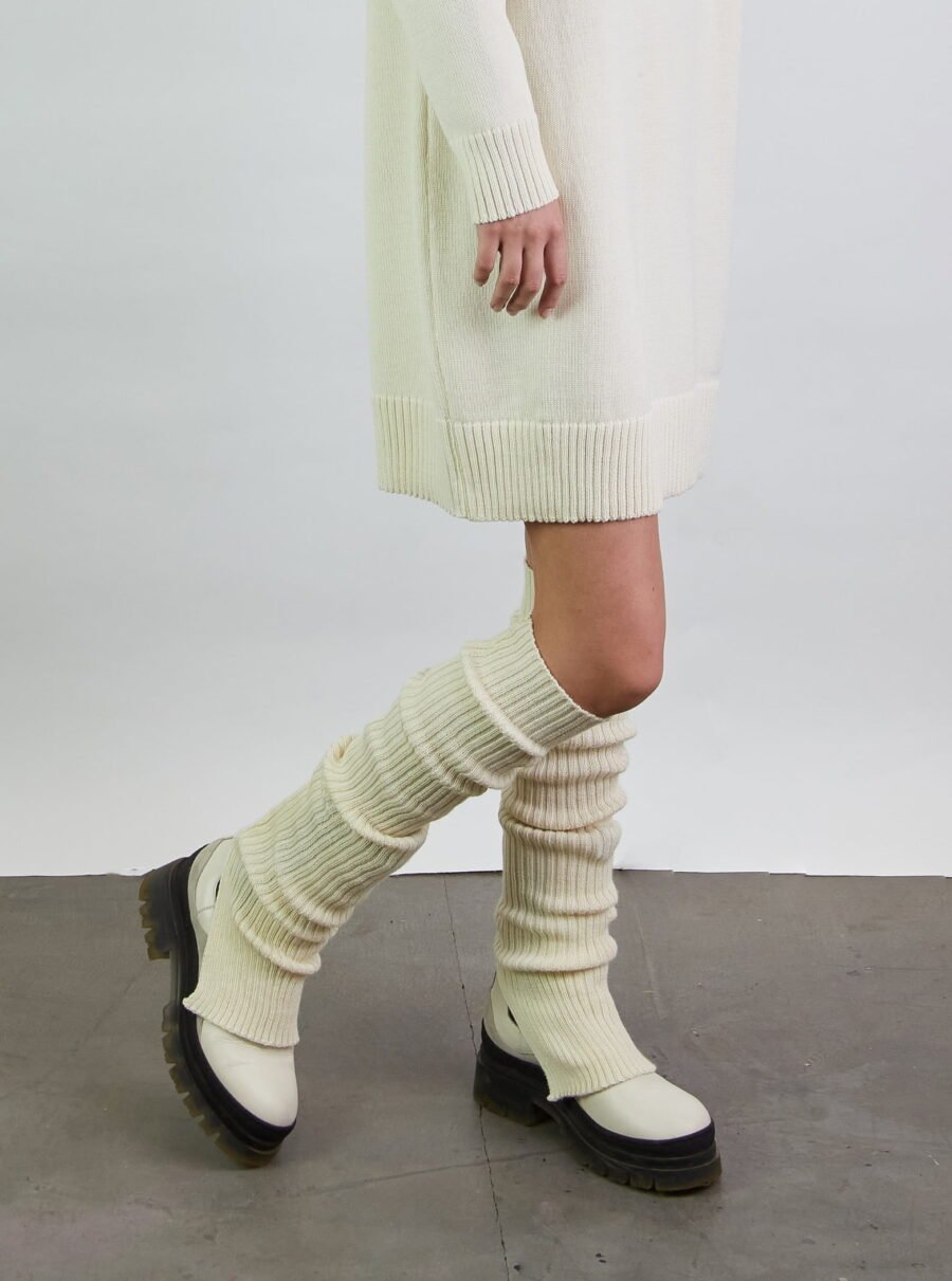 natural white merino wool leg warmers with slits