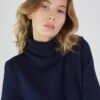 Turtleneck Knitted Merino Wool Sweater Dress in Dark Blue