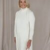 Turtleneck Knitted Merino Wool Sweater Dress in Natural White