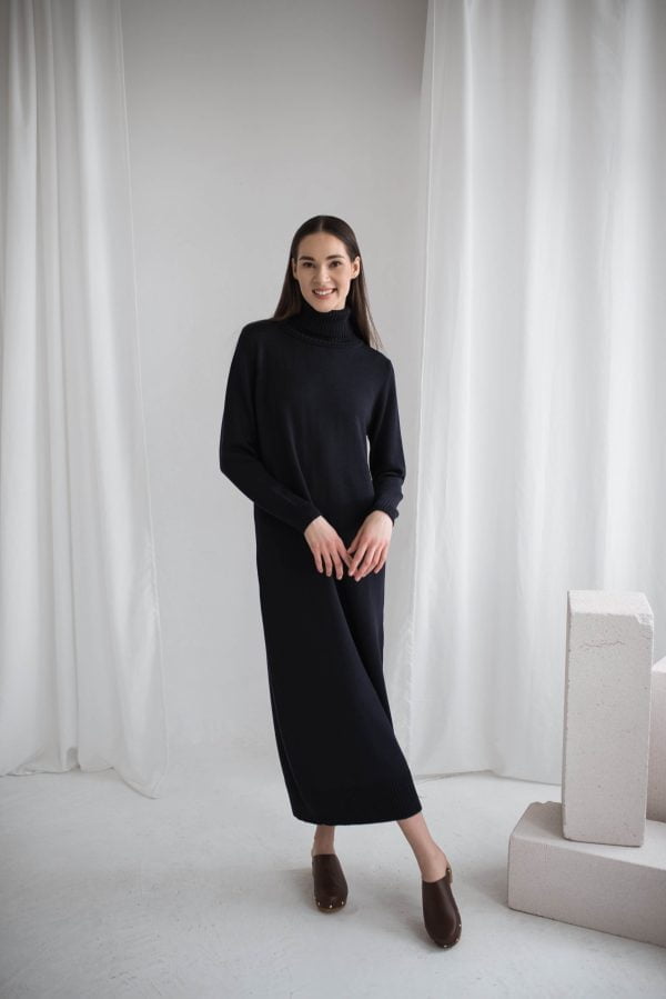 Black sweater dress in a minimalist silhouette
