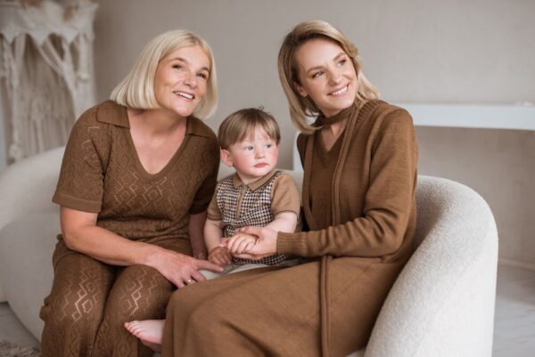 Two ladies in a brown merino wool outfits