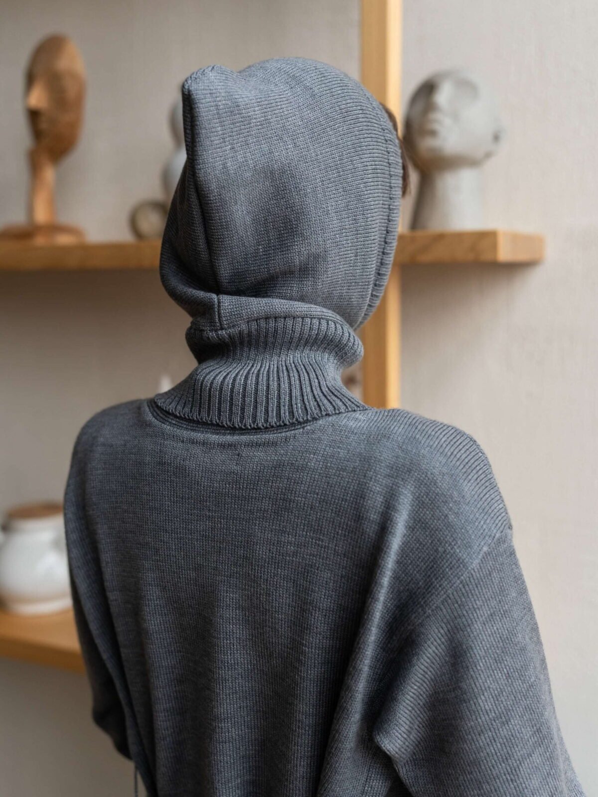 Grey merino wool knitted balaclava.