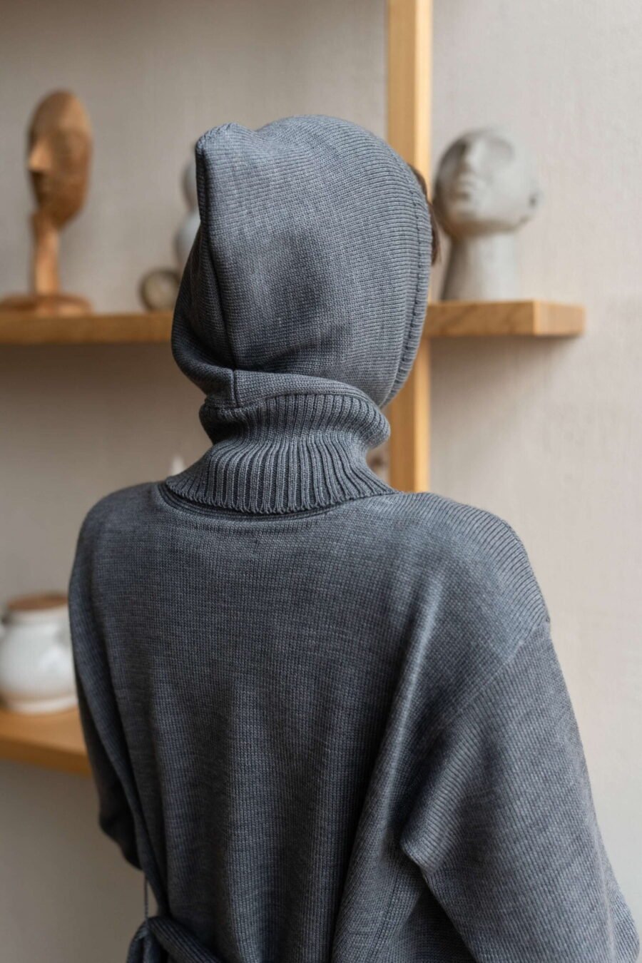 Grey merino wool knitted balaclava.