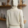 Natural white merino wool hood from the back.