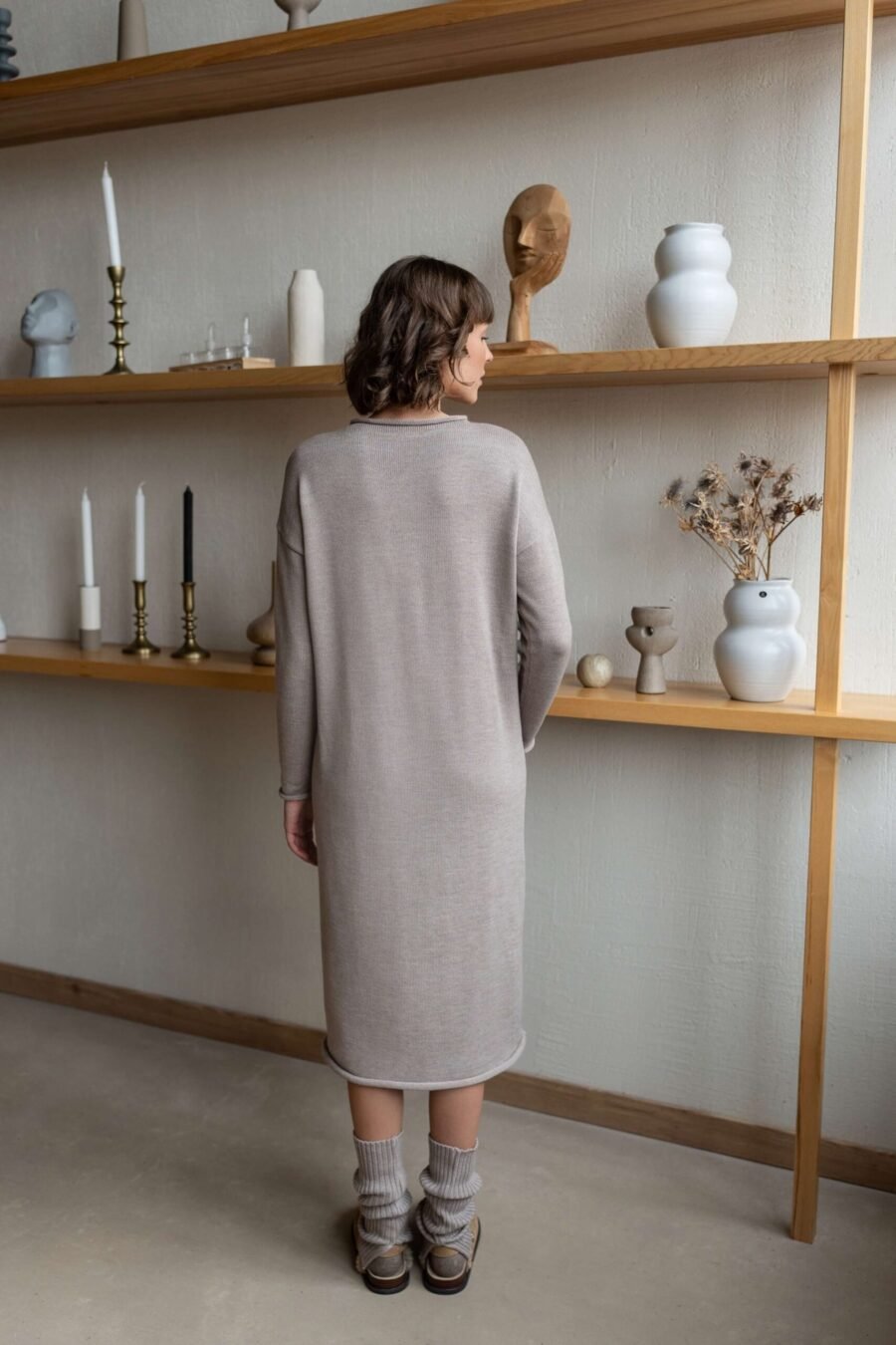 Minimalist and casual knitted merino wool dress