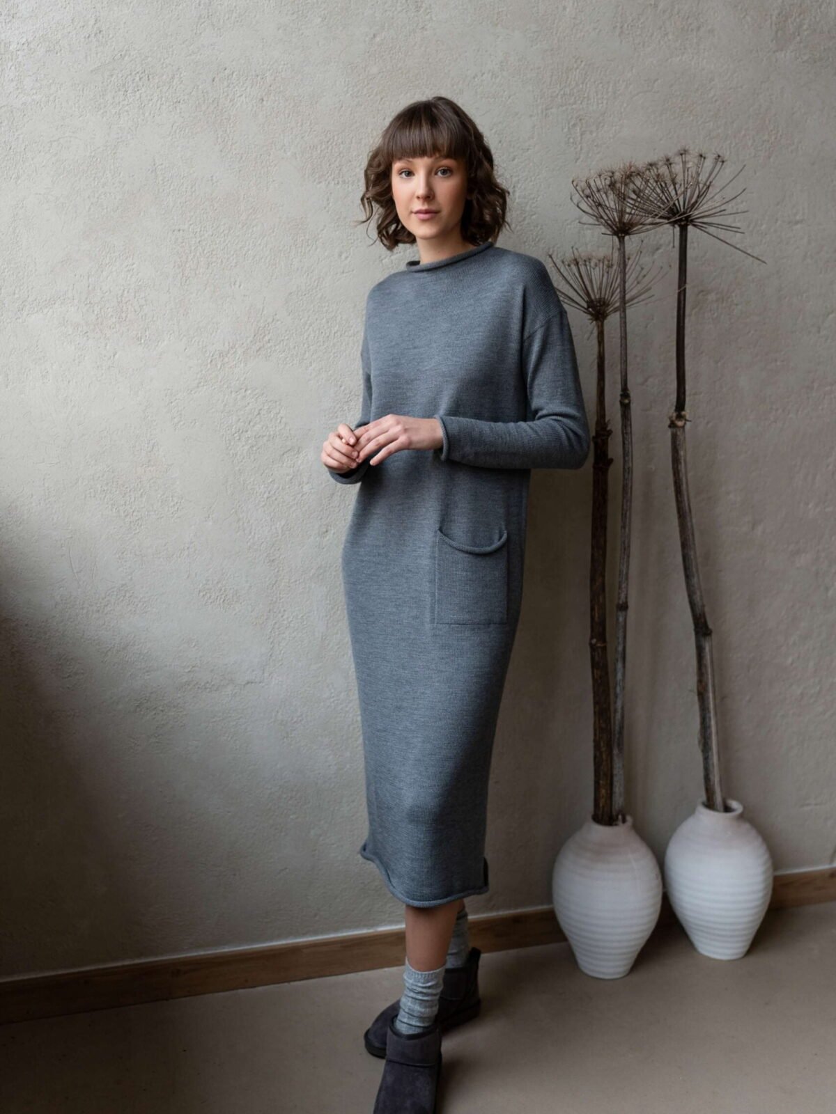 Long merino wool sweater dress