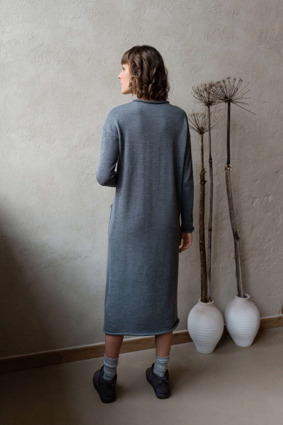 Knitted merino wool longline sweater dress