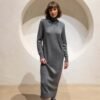 Grey turtleneck sweater dress.