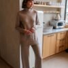 Knit merino wool wide-leg pants and sweater set