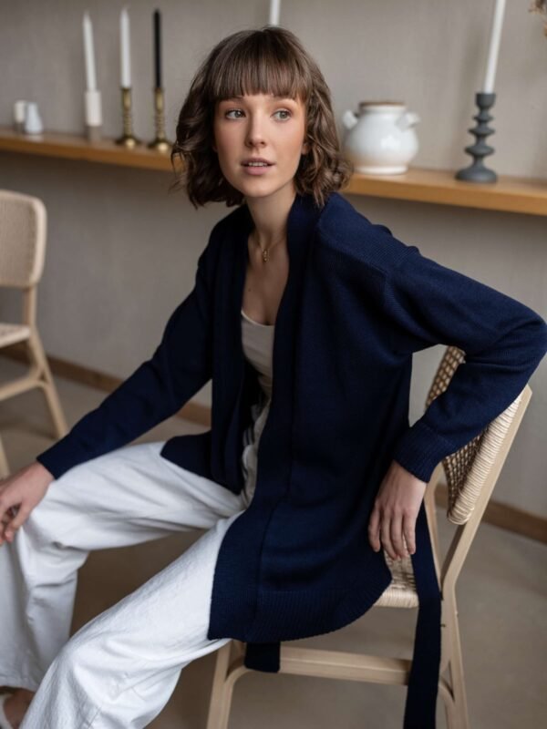 Merino wool cardigan with a belt