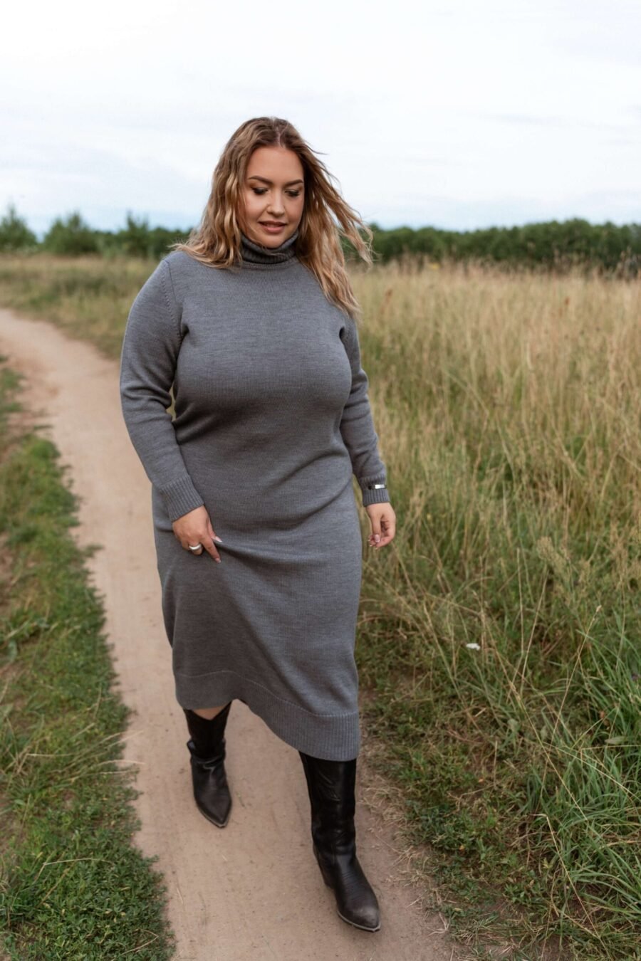 Plus size knitted merino wool dress