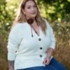 Natural white knitted merino wool cardigan for women