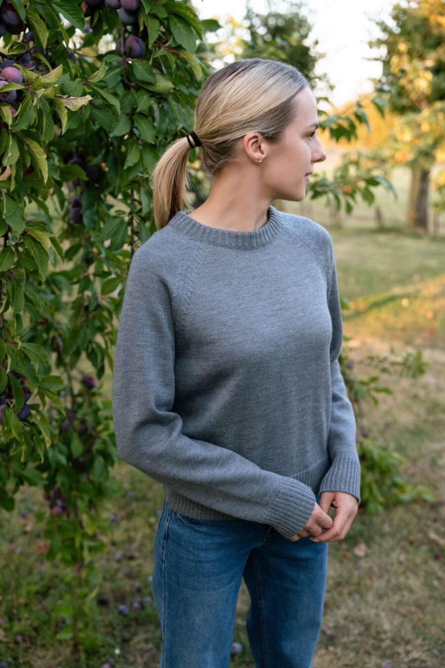 Gray merino wool sweater for women