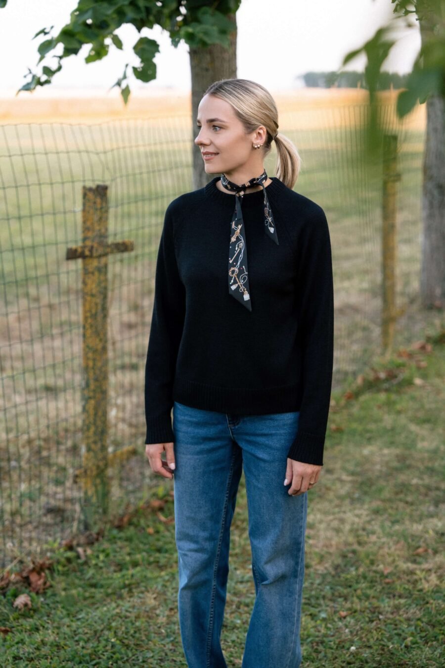 Black merino wool sweater for women