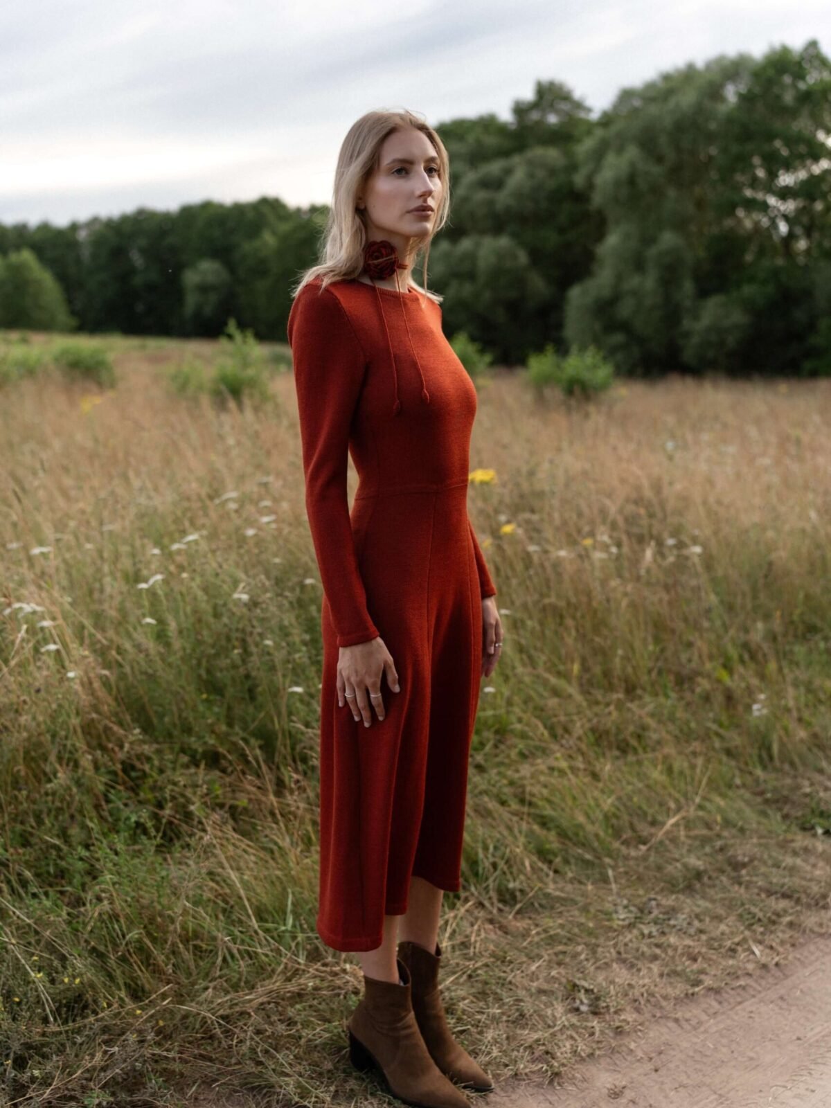 Knitted merino wool A-line midi dress