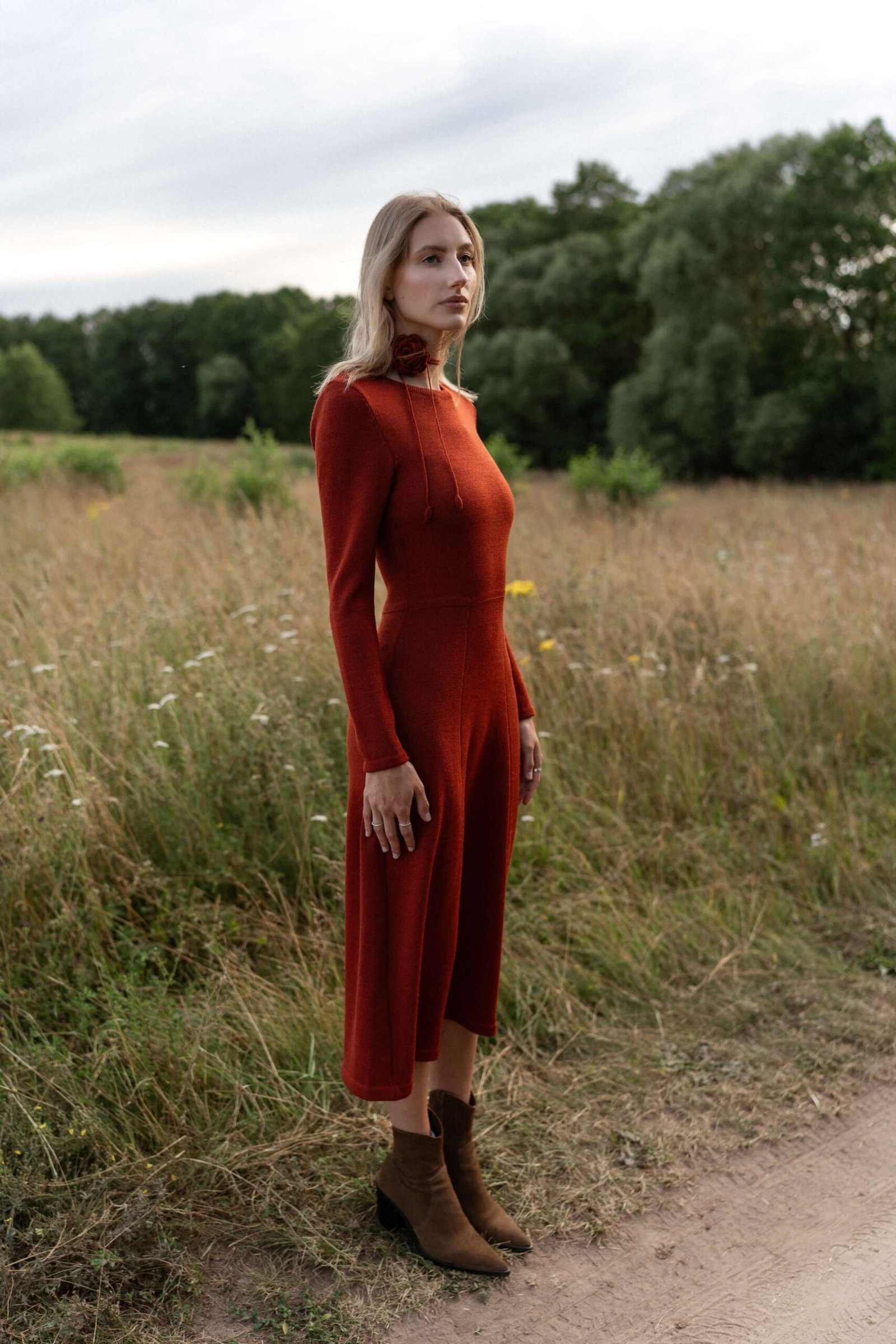 Knitted merino wool A-line midi dress