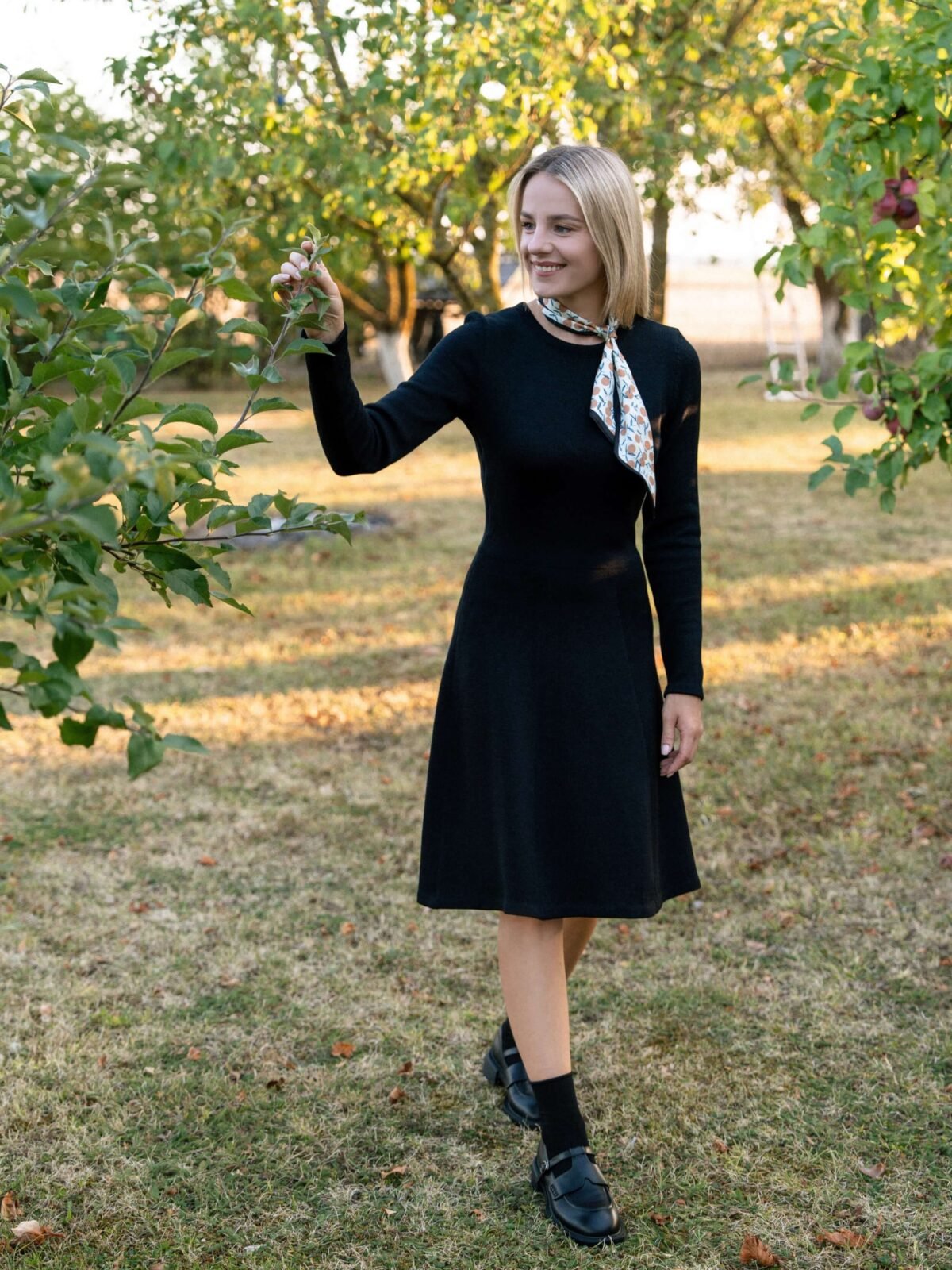 Knitted black merino wool dress