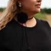 Handcrafted Merino Wool Rose Necklace in Black