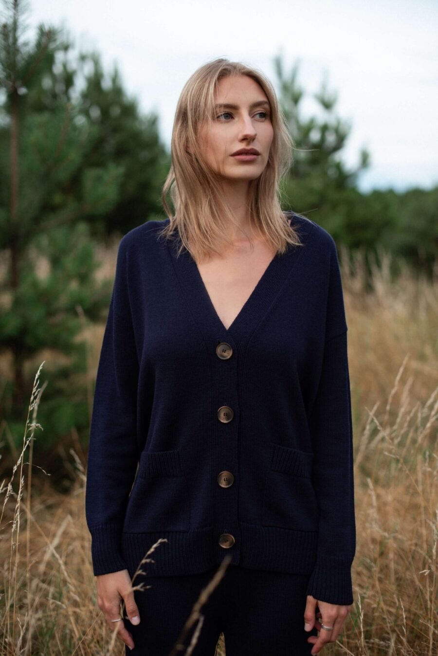 Natural blue wool cardigan