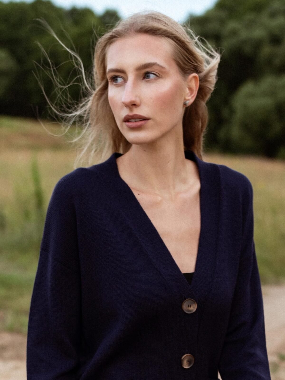 Natural knitted merino wool cardigan for women