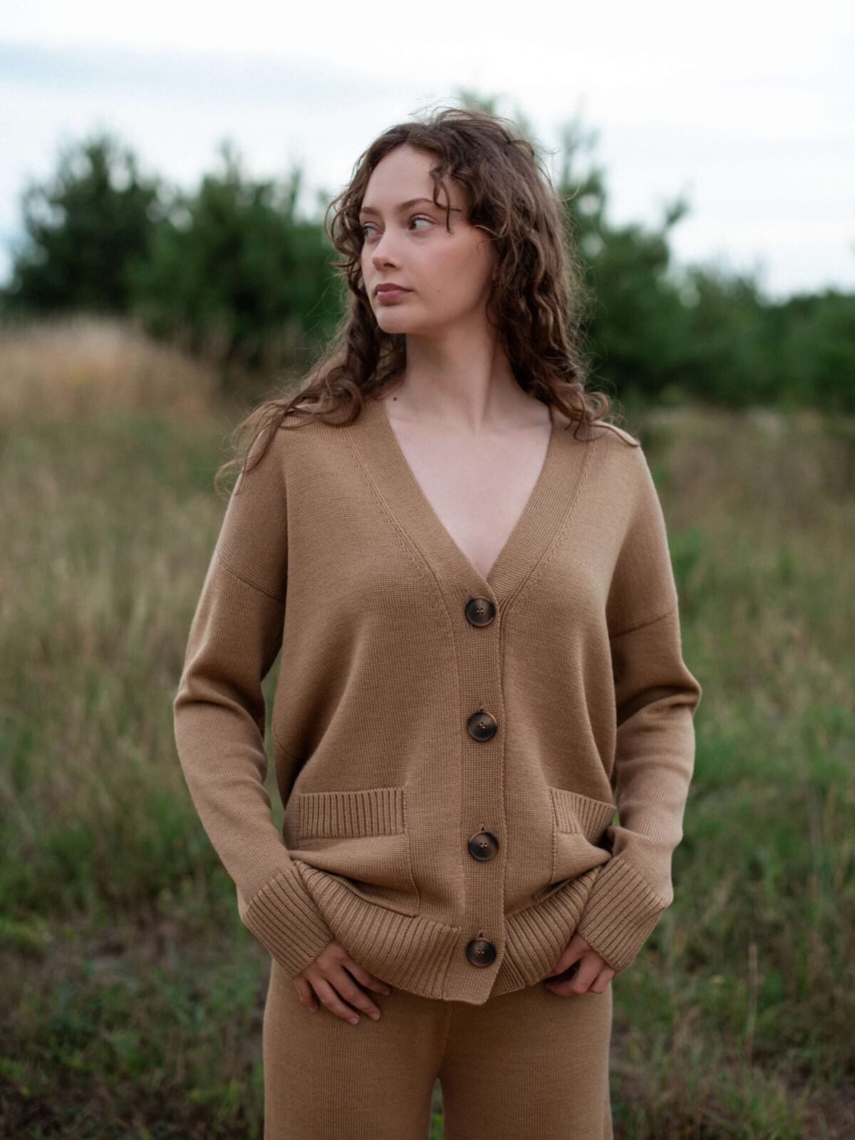 Button down merino wool cardigan for women