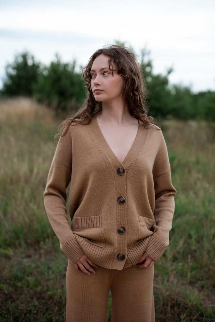 Button down merino wool cardigan for women