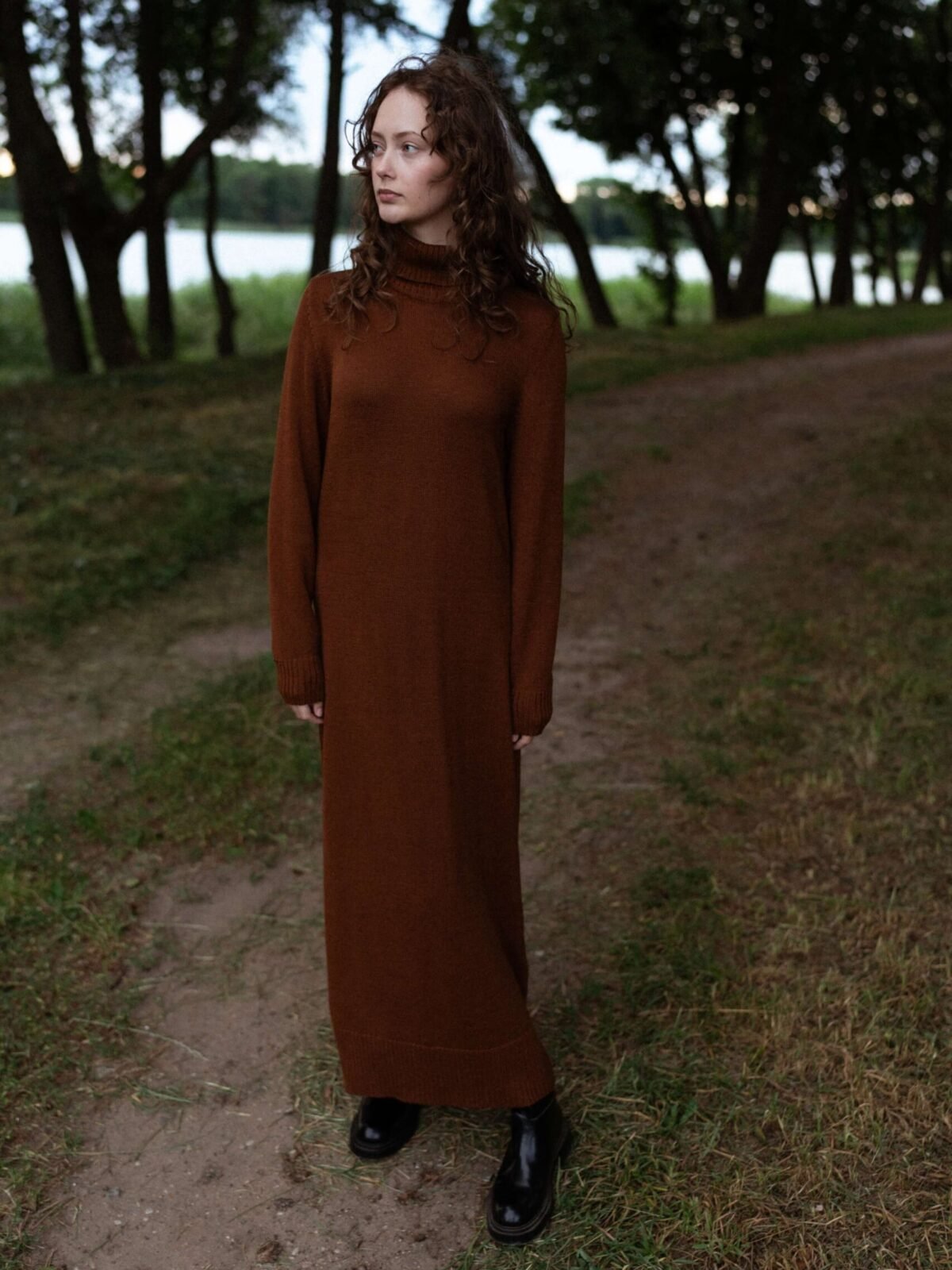 Brown merino wool sweater dress