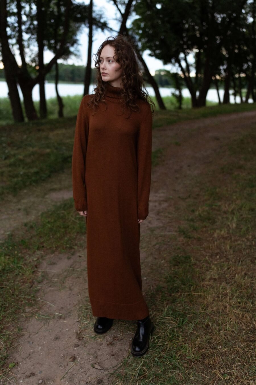 Brown merino wool sweater dress