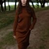 Turtleneck brown merino wool sweater dress for women