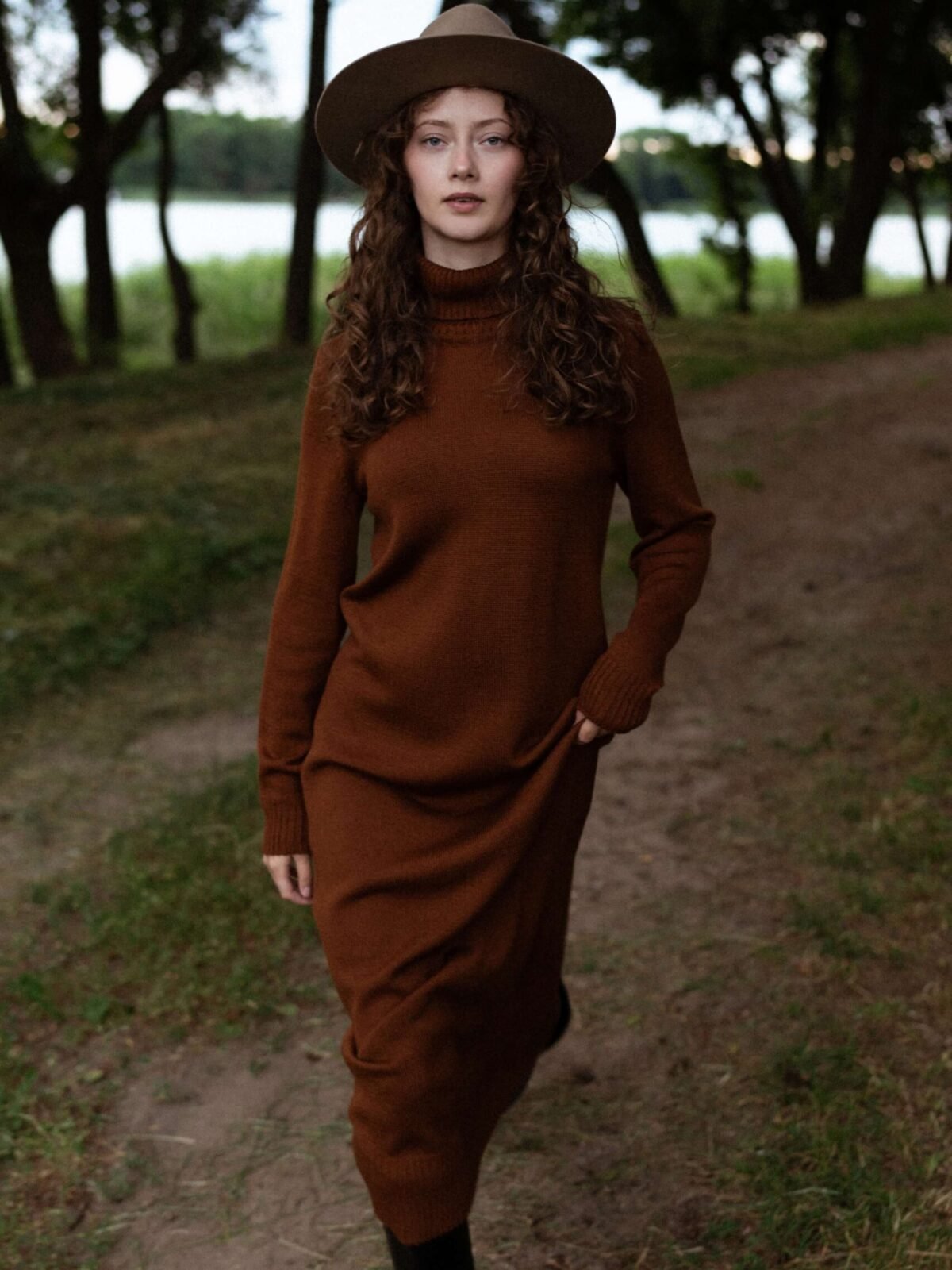 Roll neck merino wool sweater dress for women