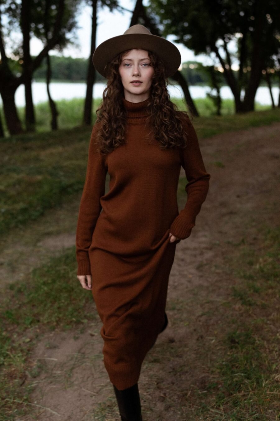 Roll neck merino wool sweater dress for women