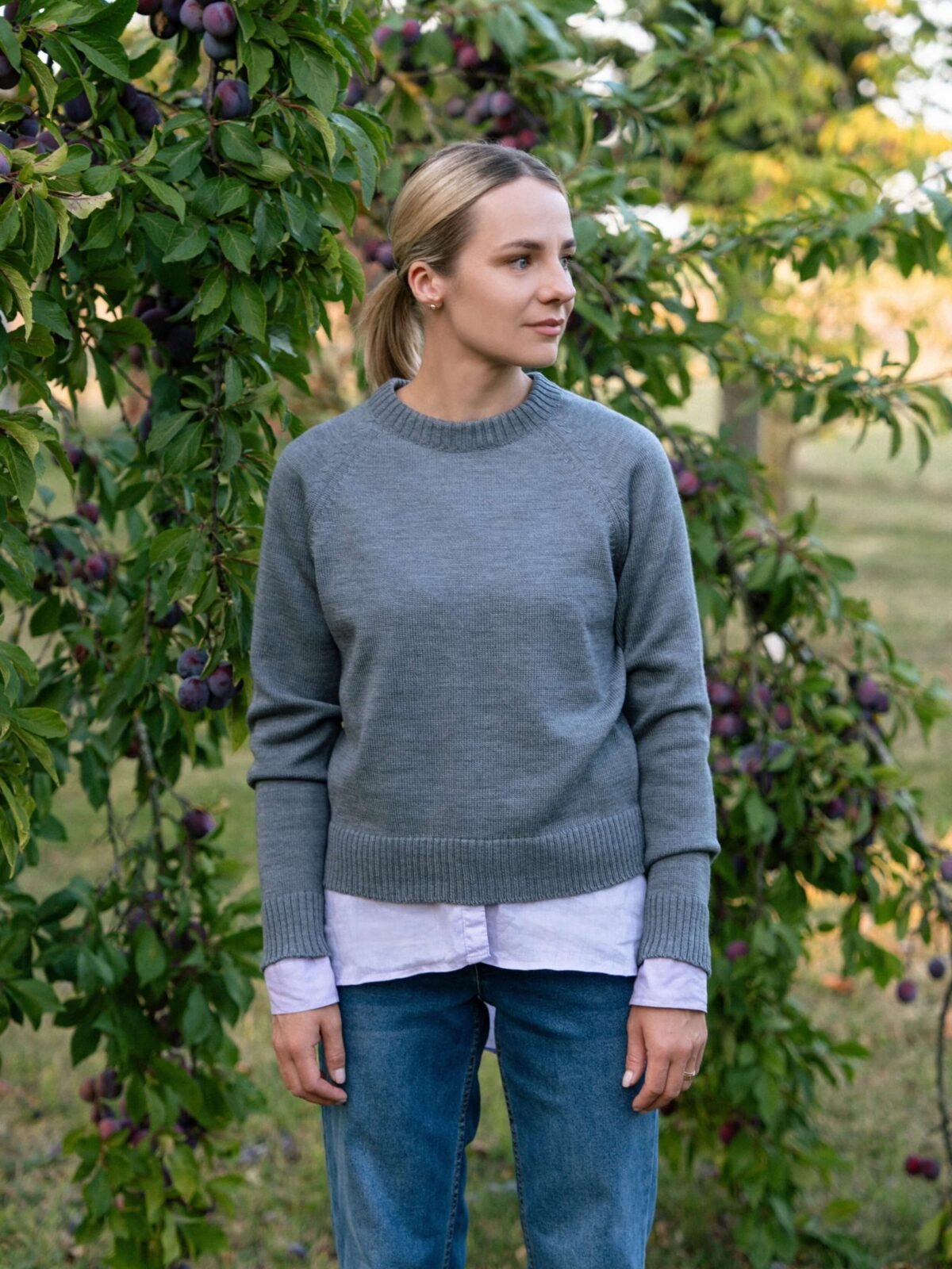 Crew neck merino wool sweater for women