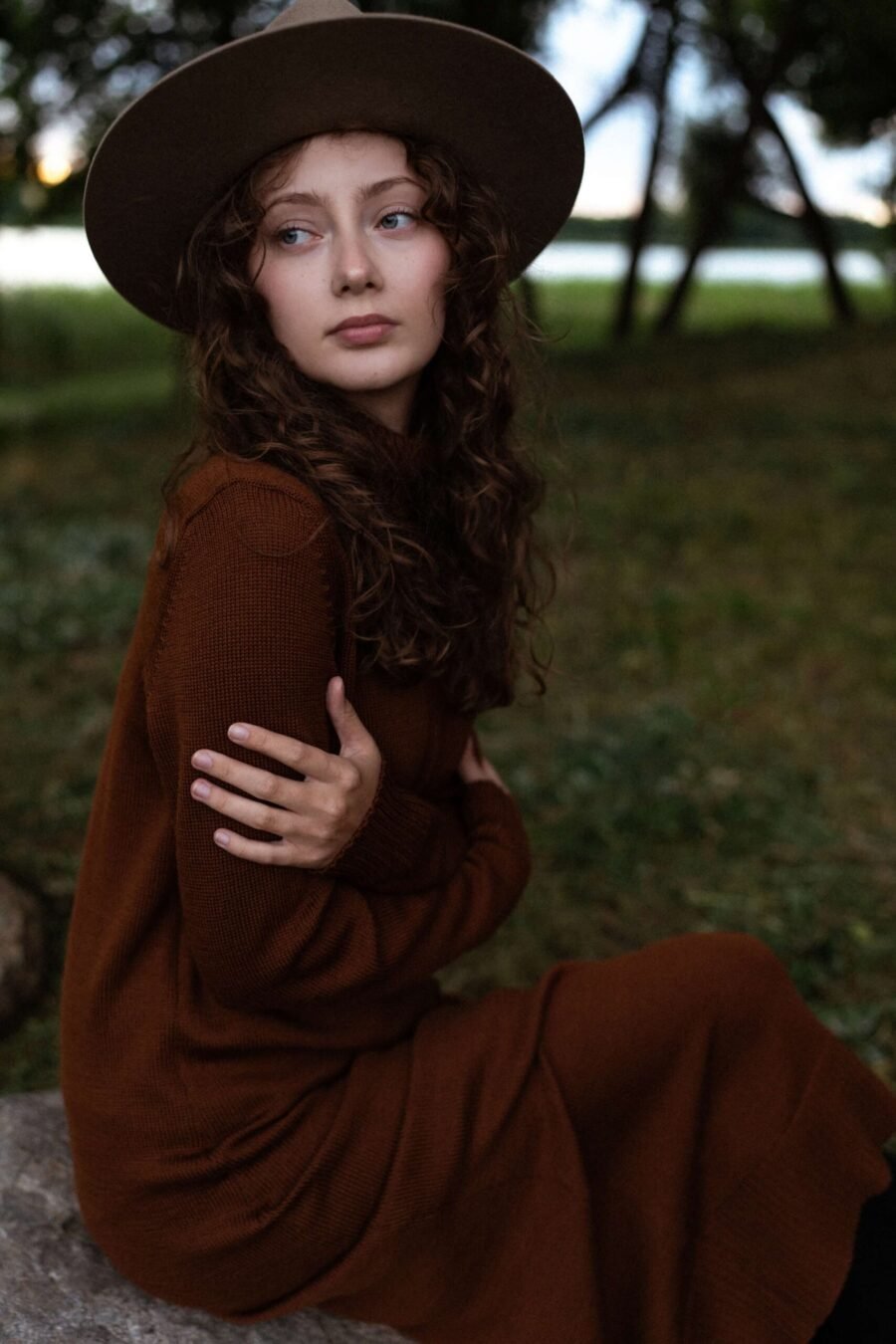 Brown knit tunic dress