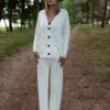 Natural white merino wool pants and cardigan set