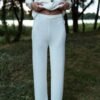 Natural white merino wool pants and cardigan set