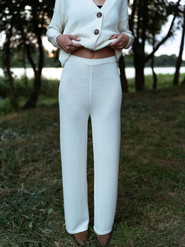 Natural white merino wool pants and cardigan set