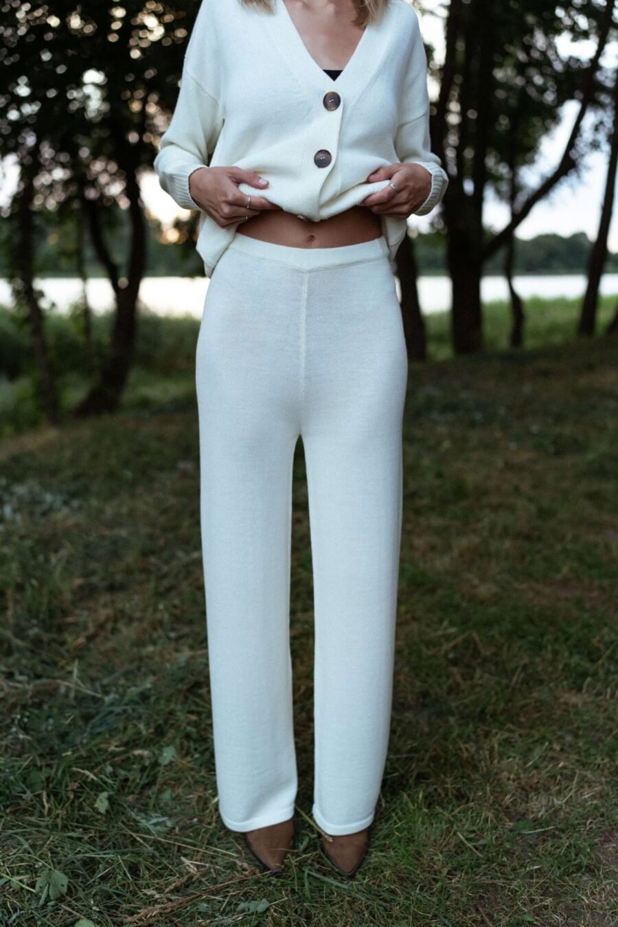 Natural white merino wool pants