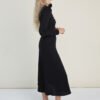Knitted Merino Wool A-line Midi Dress in Black