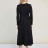 Knitted Merino Wool A-line Midi Dress in Black