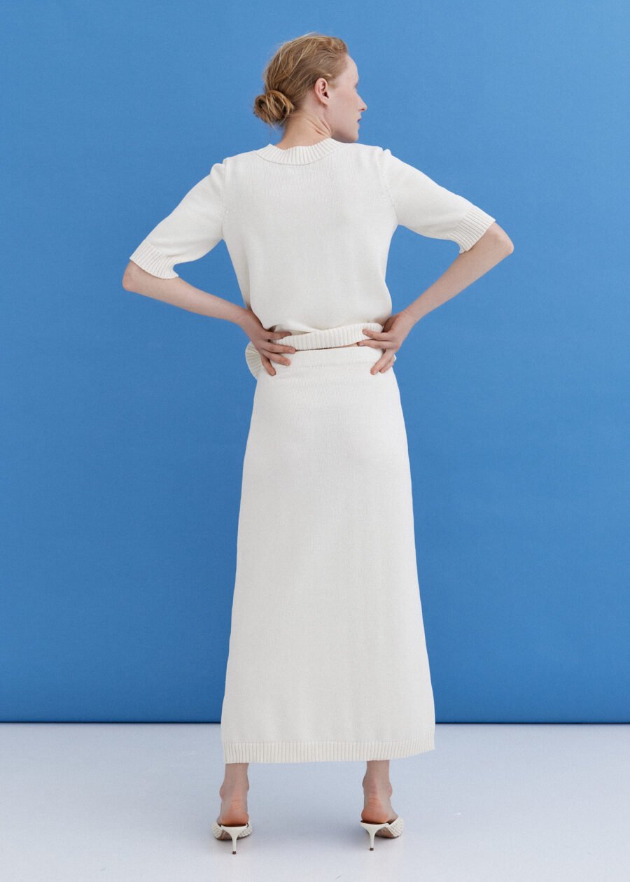 MONALA_10011 Knitted Cotton Midi Skirt in Lily
