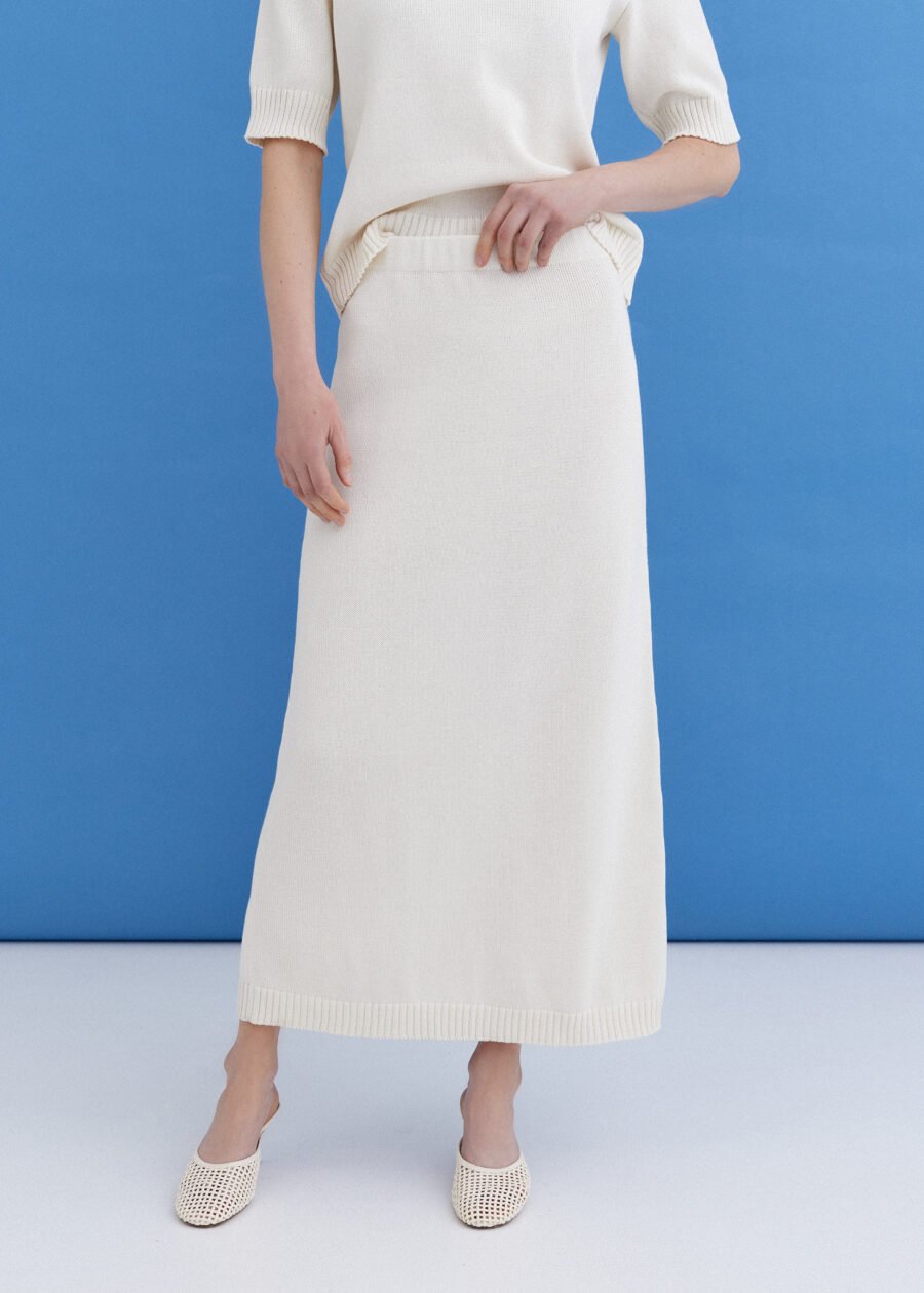 MONALA_10019 Knitted Cotton Midi Skirt in Lily