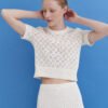 Knitted Cotton Lace Top in Lily